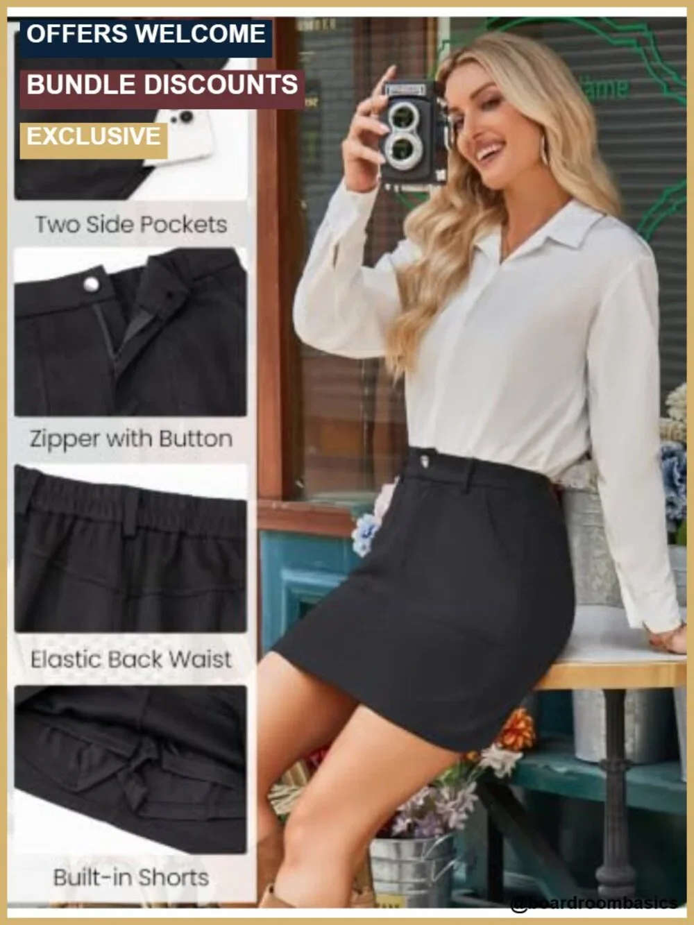 Faux Suede High Waisted A-Line Mini Skirt with Shorts Pockets Zipper